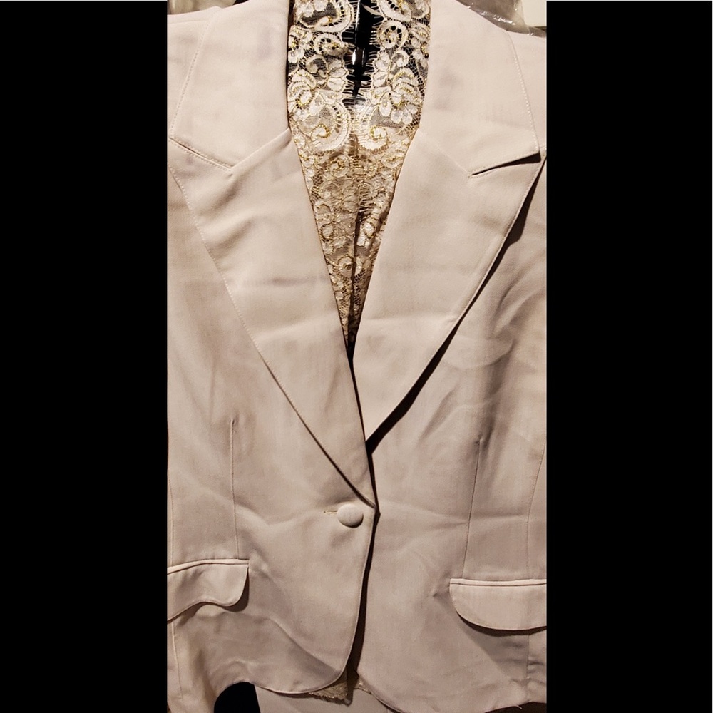 NWT VINTAGE PLAZA SOUTH PANTSUIT CREAM WITH LACE IN SUIT JACKET SIZE 14 (3 pces)